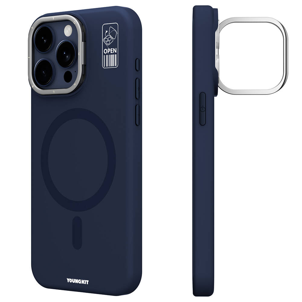 iPhone 15 Pro Kılıf Magsafe Şarj Özellikli Kamera Standlı Youngkit Bitty Cream Kılıf Mavi