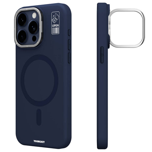 iPhone 15 Pro Kılıf Magsafe Şarj Özellikli Kamera Standlı Youngkit Bitty Cream Kılıf Mavi
