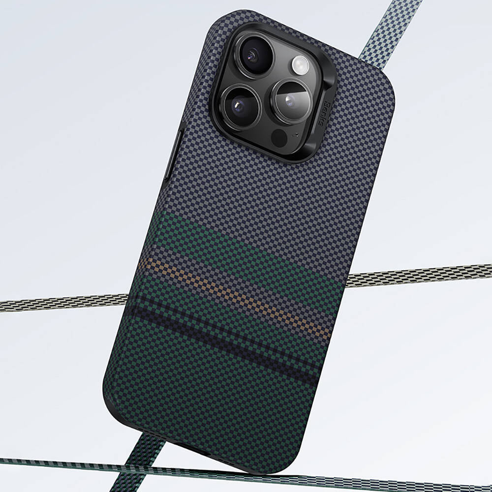 iPhone 15 Pro Kılıf Magsafe Şarj Özellikli Karbon Fiber Tasarımlı Benks Aurora ArmorPro Kevlar Kılıf Siyah