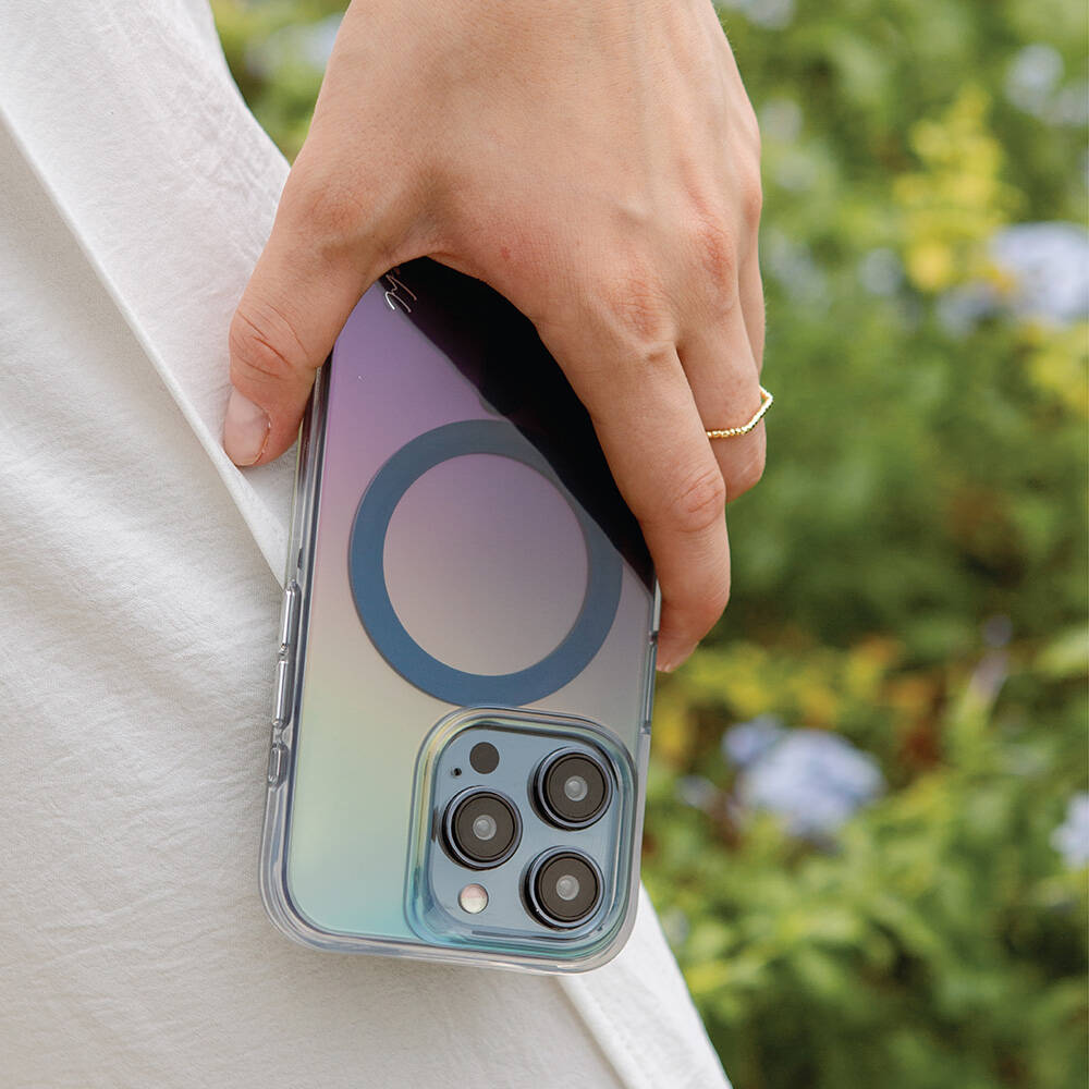 iPhone 15 Pro Kılıf Magsafe Şarj Özellikli Mistik Mor Renkli Coehl Dazze Kılıf Mavi