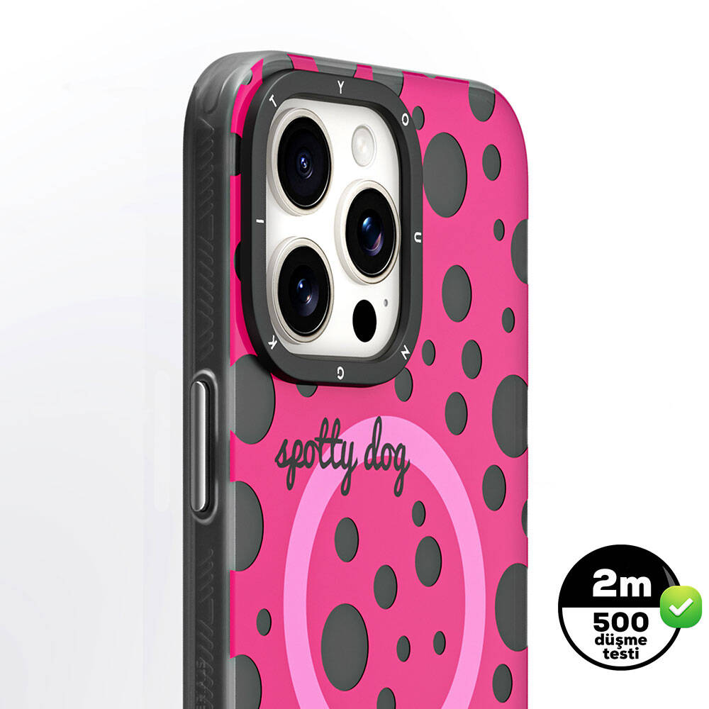 iPhone 15 Pro Kılıf Magsafe Şarj Özellikli Polka Dot Desenli Youngkit Spots Serisi Kılıf Gri