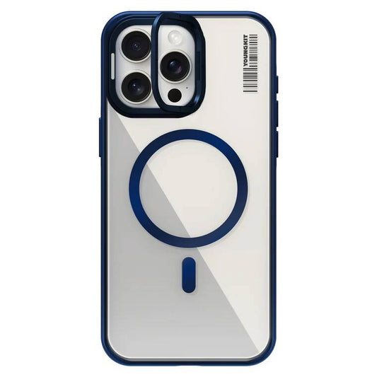 iPhone 15 Pro Kılıf Magsafe Şarj Özellikli Sararma Önleyici Youngkit Crystal Grid Kılıf Mavi