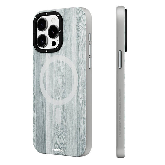 iPhone 15 Pro Kılıf Magsafe Şarj Özellikli Sararmaya Dayanıklı Youngkit Wood Forest Serisi Kılıf Siyah