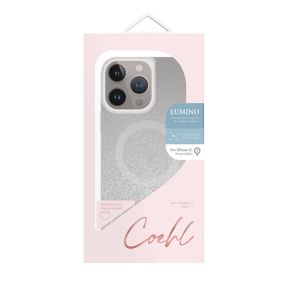 iPhone 15 Pro Kılıf Magsafe Şarj Özellikli Simli Arka Yüzey Coehl Lumino Kılıf Gümüş