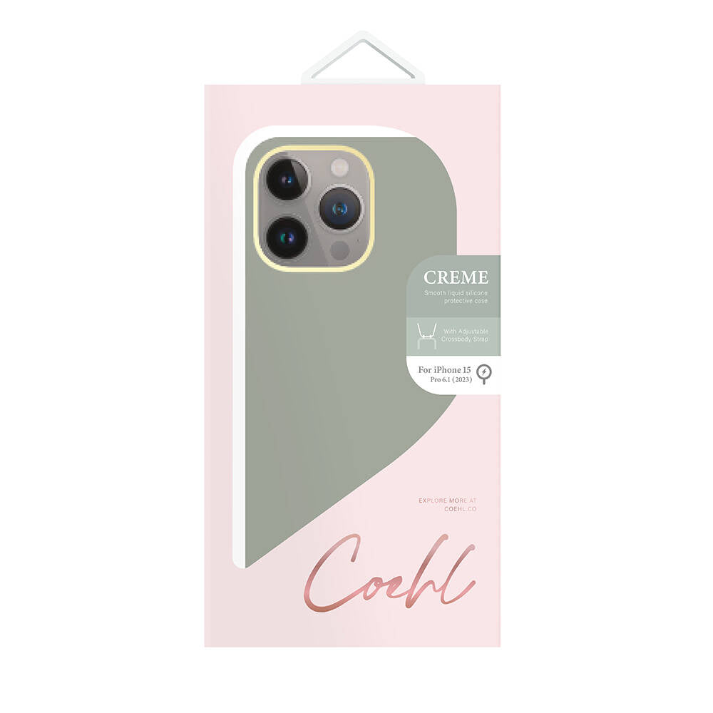 iPhone 15 Pro Kılıf Magsafe Şarj Özellikli Soft Pürüzsüz Yüzey Askı İpli Coehl Creme Kılıf Yeşil