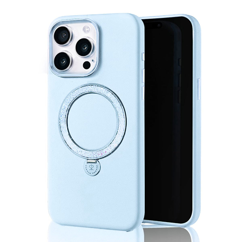 Apple iPhone 15 Pro Kılıf M-safe Şarj Özellikli Standlı Suni Deri Tasarımlı Pynana Dancing Circle Serisi Kapak Siyah