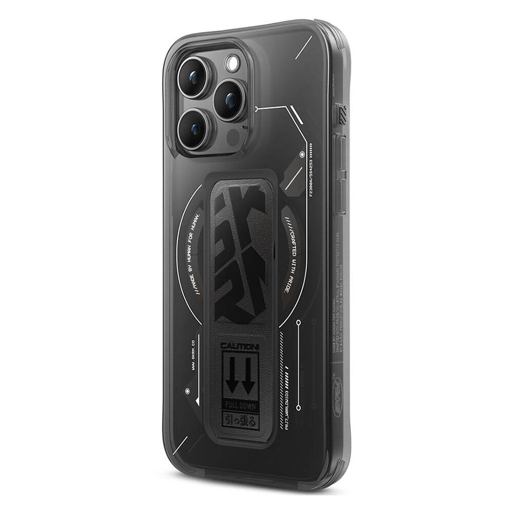 iPhone 15 Pro Kılıf Magsafe Şarj Özellikli Teknoloji Desenli Standlı Skinarma Helio Kılıf Siyah