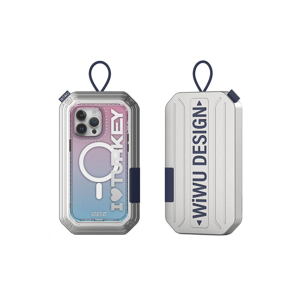 iPhone 15 Pro Kılıf Magsafe Şarj Özellikli Transparan Renk Geçişli Wiwu Turkey C Serisi Kılıf Mavi