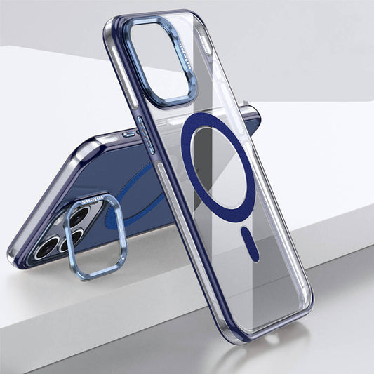 iPhone 15 Pro Kılıf Magsafe Şarj Özellikli Wlons Standlı Efsane Kılıf Mavi
