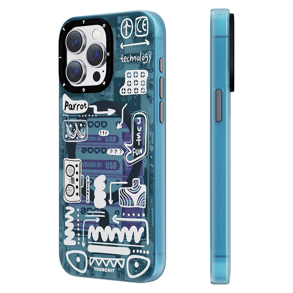 iPhone 15 Pro Kılıf Magsafe Şarj Özellikli Youngkit Dark Matter Serisi Kılıf Mavi