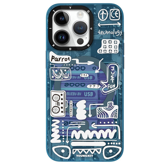 iPhone 15 Pro Kılıf Magsafe Şarj Özellikli Youngkit Dark Matter Serisi Kılıf Mavi