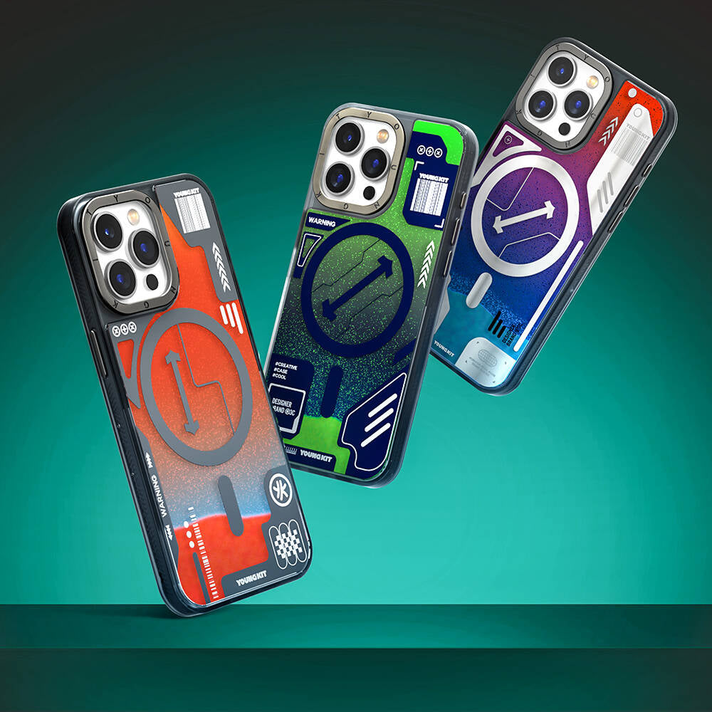 iPhone 15 Pro Kılıf Magsafe Şarj Özellikli YoungKit Galaxy Serisi Kılıf Yeşil