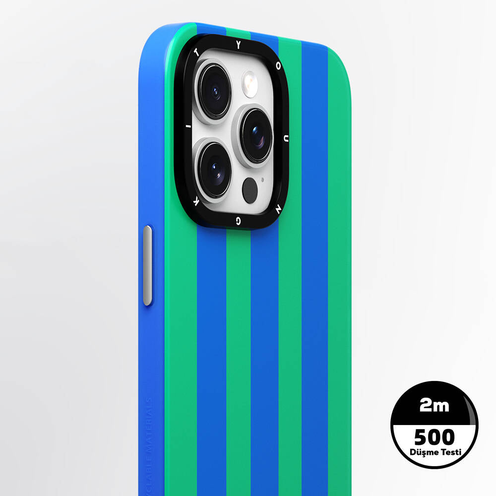 iPhone 15 Pro Kılıf Magsafe Şarj Özellikli Youngkit Striped Piano Keys Serisi Kılıf Mavi