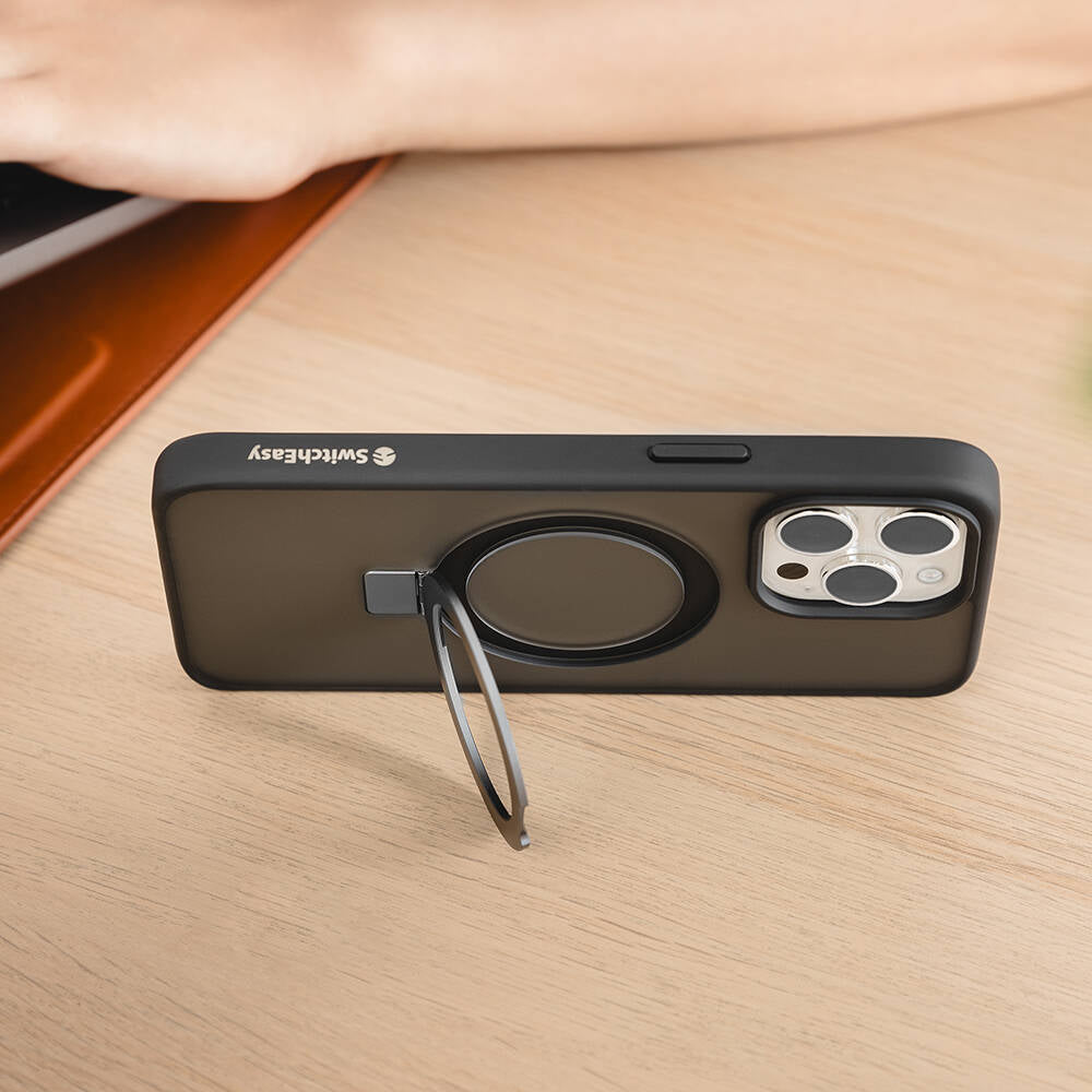 iPhone 15 Pro Kılıf Magsafe Şarj Özellikli Yüzük Standlı Lisanslı Switcheasy Magstand-M Kılıf Renksiz