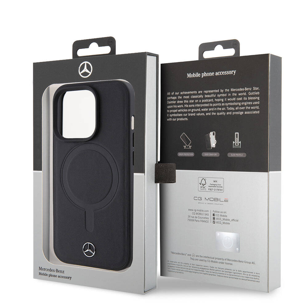 iPhone 15 Pro Kılıf Mercedes Benz Magsafe Şarj Özellikli Yumuşak Deri Orjinal Lisanslı Kılıf Siyah