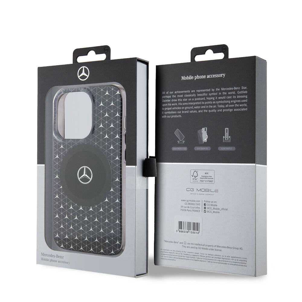 iPhone 15 Pro Kılıf Mercedes Benz Orjinal Lisanslı Magsafe Şarj Özellikli Çift Katmanlı Mini Yıldız Desenli Kılıf Siyah