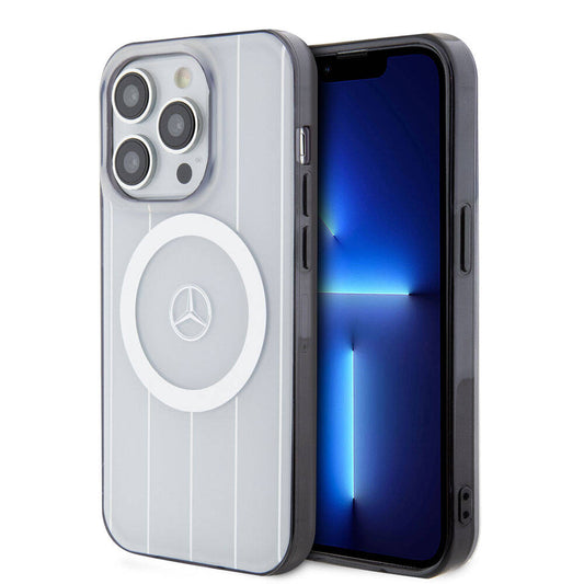 iPhone 15 Pro Kılıf Mercedes Benz Orjinal Lisanslı Magsafe Şarj Özellikli Çift Katmanlı Paralel Çizgi Desenli Kılıf Siyah