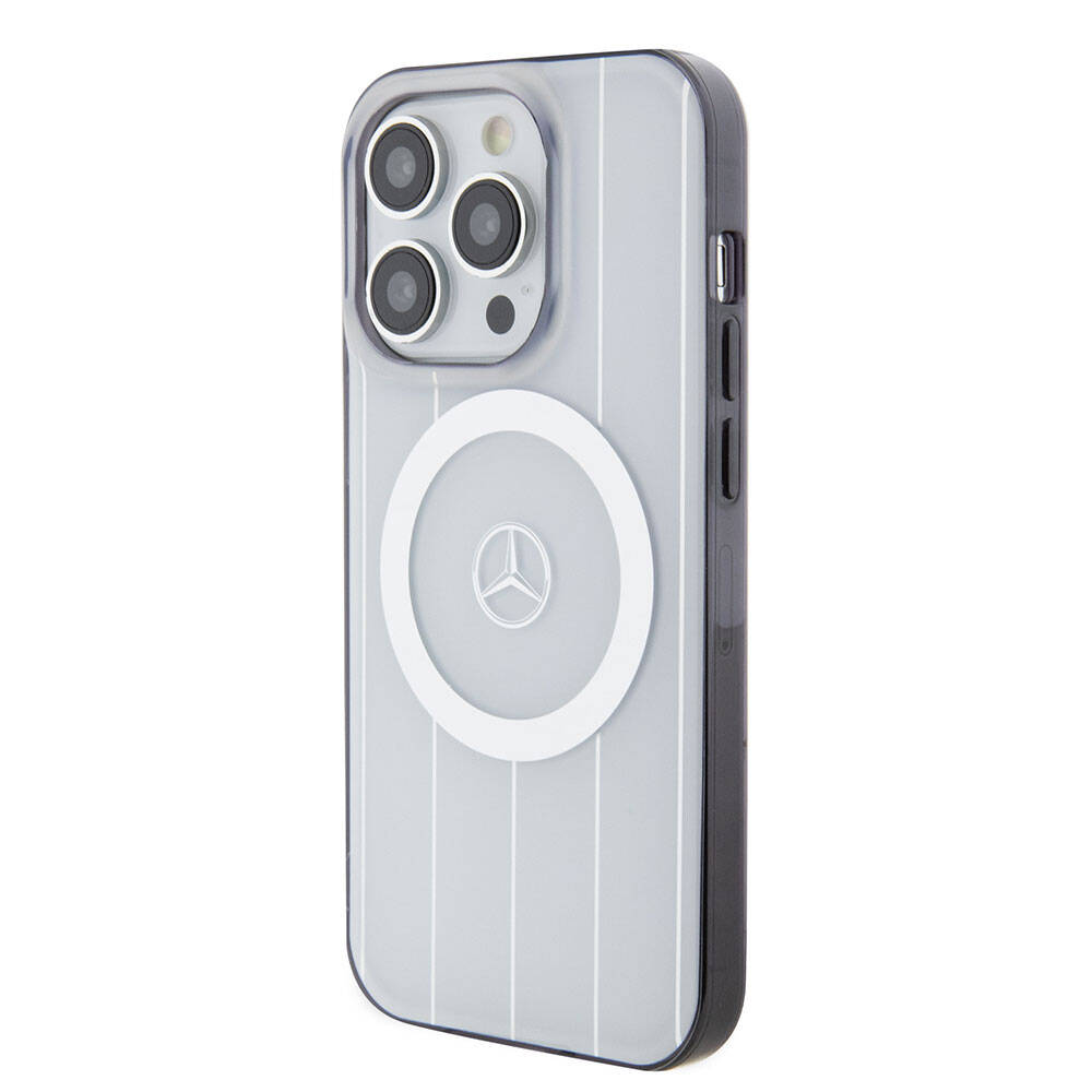 iPhone 15 Pro Kılıf Mercedes Benz Orjinal Lisanslı Magsafe Şarj Özellikli Çift Katmanlı Paralel Çizgi Desenli Kılıf Beyaz