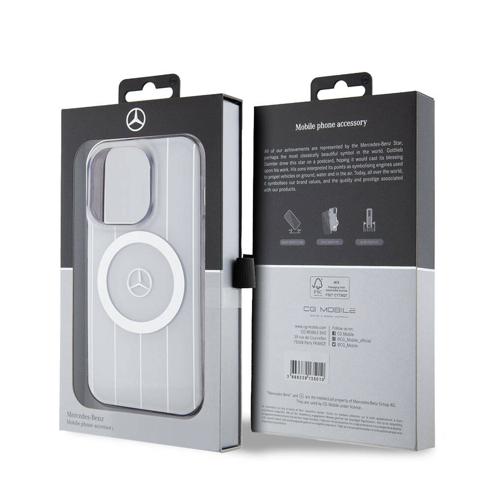 iPhone 15 Pro Kılıf Mercedes Benz Orjinal Lisanslı Magsafe Şarj Özellikli Çift Katmanlı Paralel Çizgi Desenli Kılıf Siyah