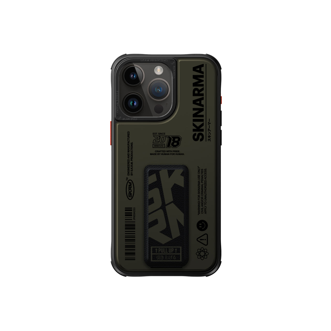 iPhone 15 Pro Kılıf SkinArma Desenli Airbag Tasarımlı Standlı Spunk Kılıf Turuncu