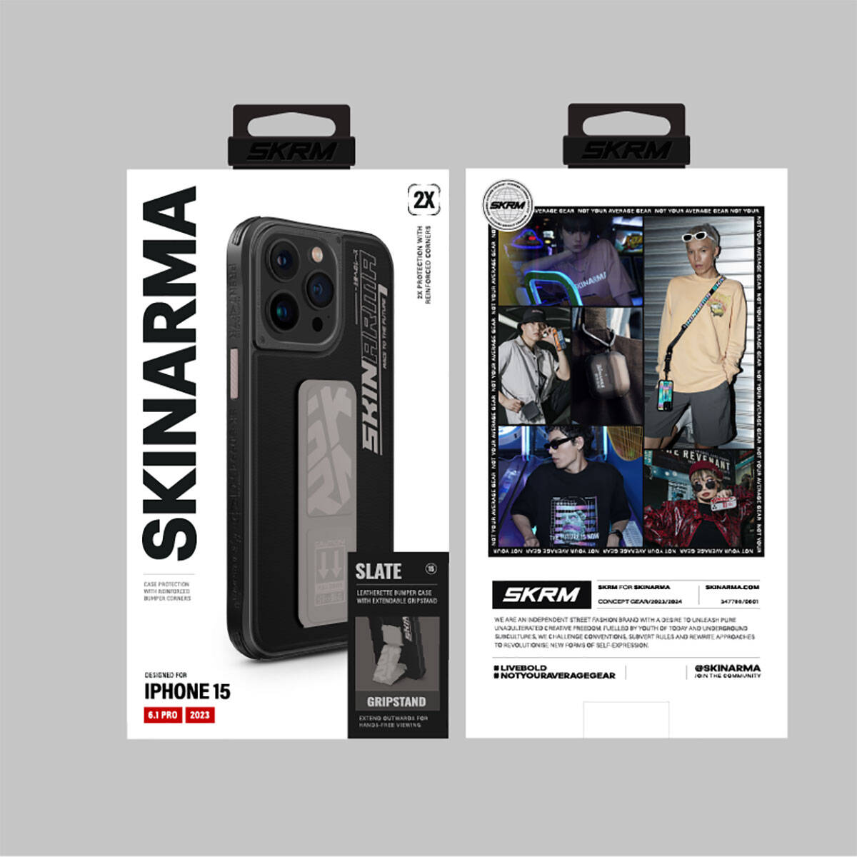 iPhone 15 Pro Kılıf SkinArma Standlı Deri Görünümlü Slate Kılıf Gri