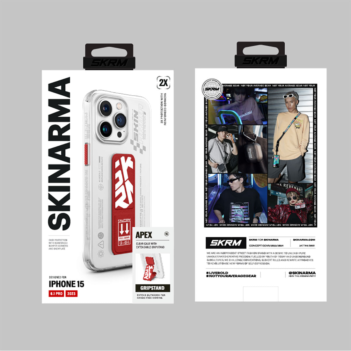 iPhone 15 Pro Kılıf SkinArma Standlı Şeffaf Tasarımlı Apex Kılıf Siyah