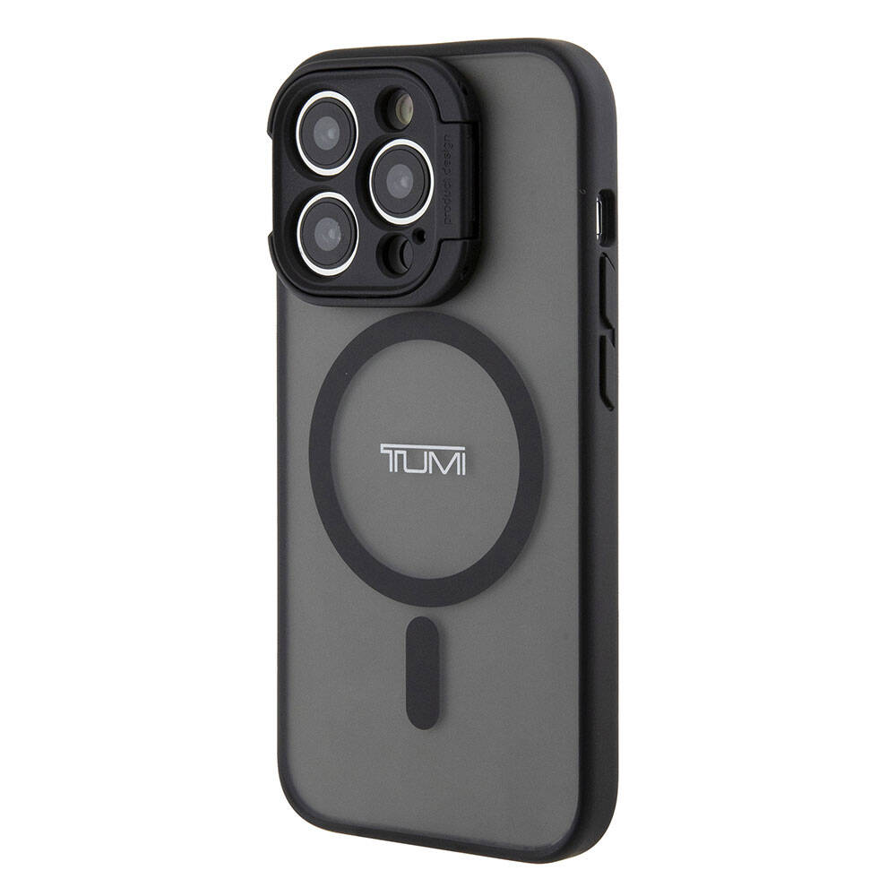 iPhone 15 Pro Kılıf TUMI Orjinal Lisanslı Magsafe Şarj Özellikli Kamera Standlı Buzlu Mat Kılıf Siyah