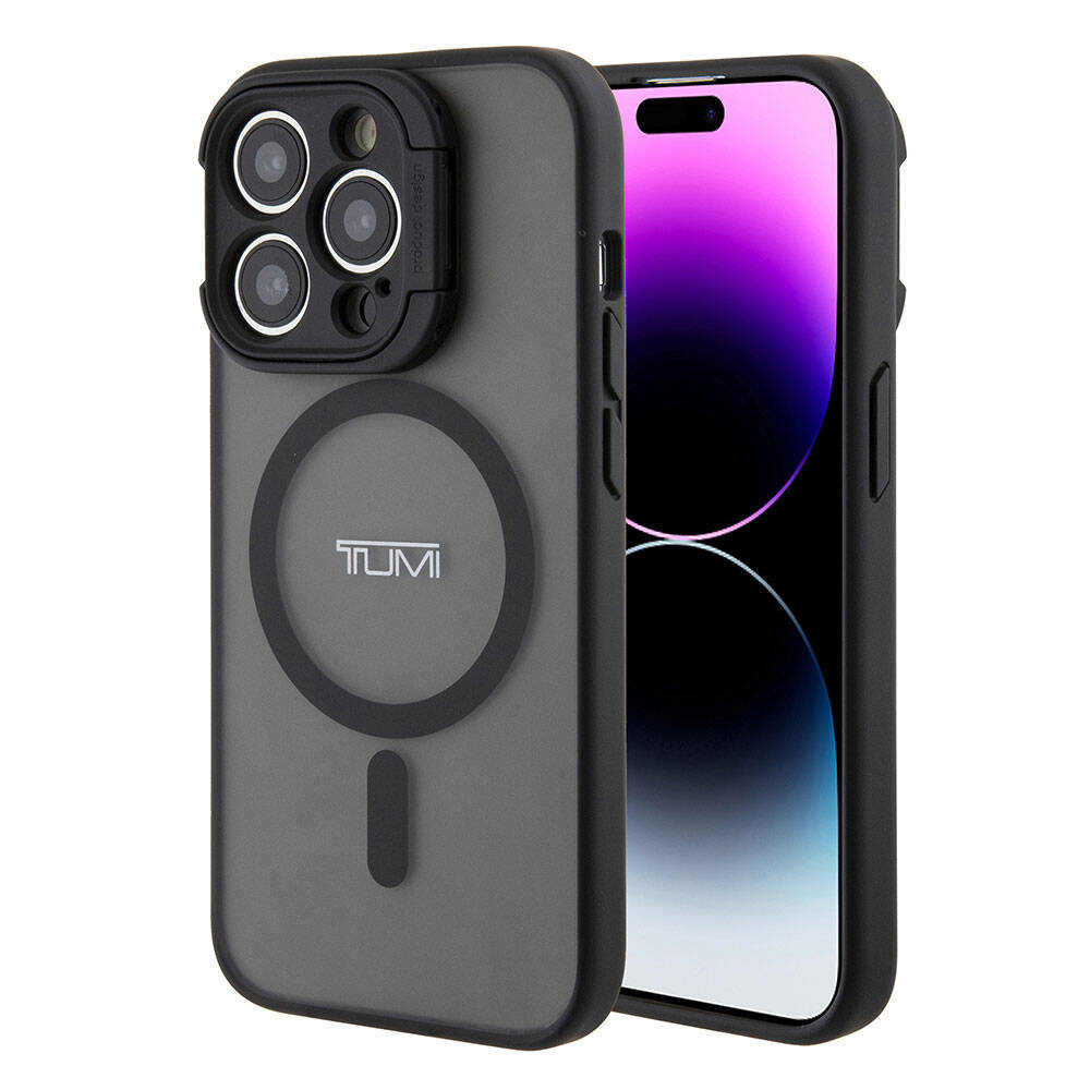 iPhone 15 Pro Kılıf TUMI Orjinal Lisanslı Magsafe Şarj Özellikli Kamera Standlı Buzlu Mat Kılıf Siyah
