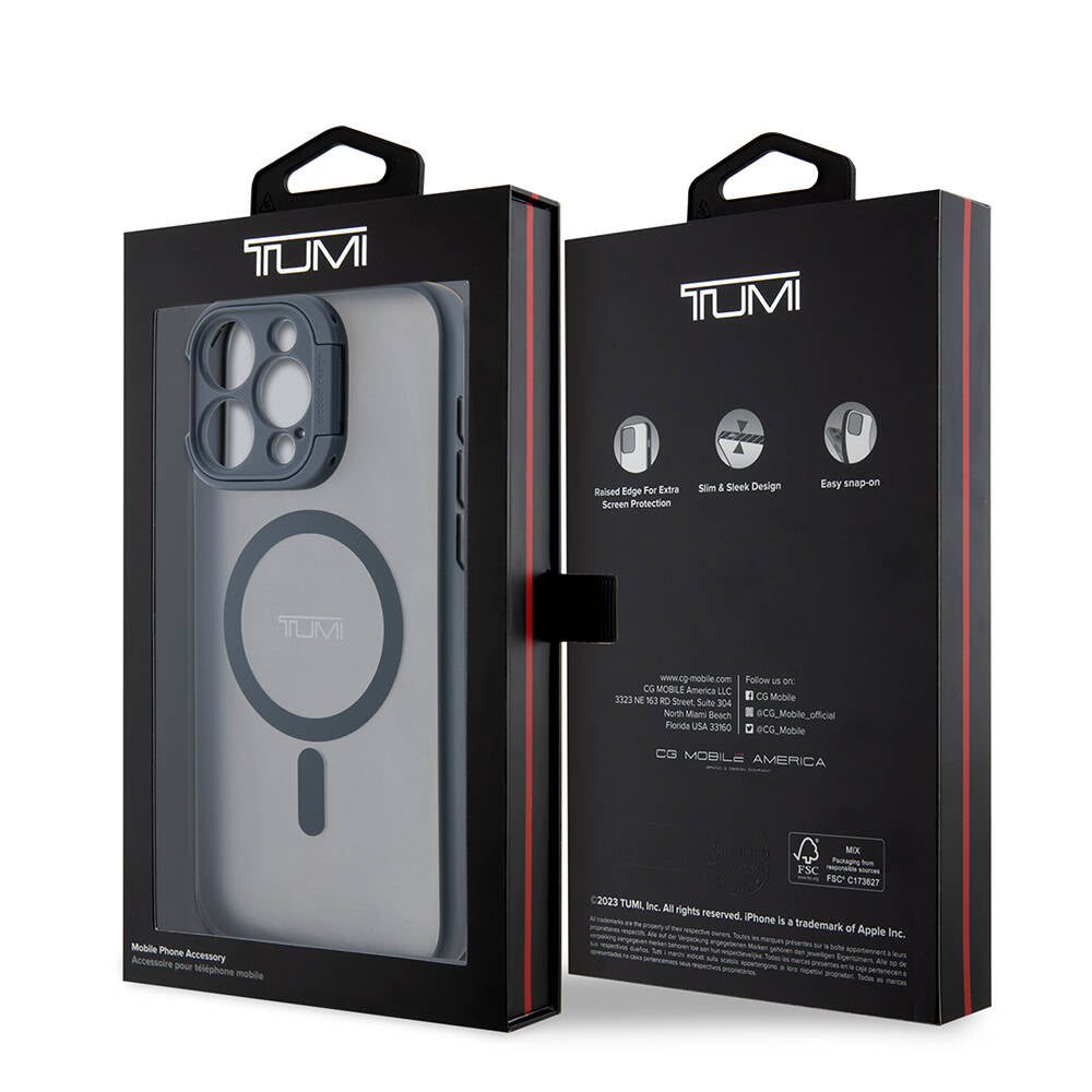 iPhone 15 Pro Kılıf TUMI Orjinal Lisanslı Magsafe Şarj Özellikli Kamera Standlı Buzlu Mat Kılıf Siyah