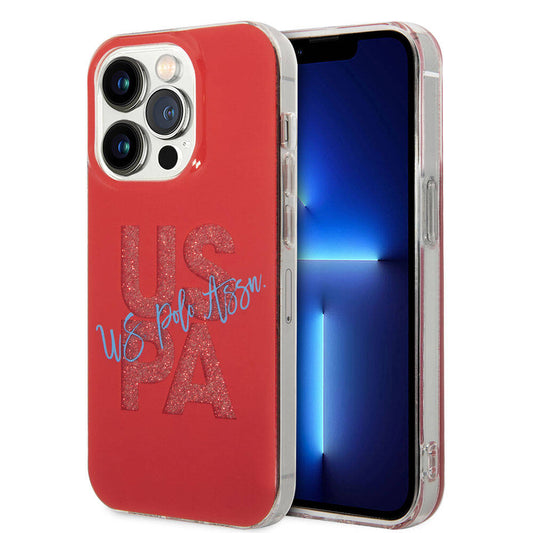 iPhone 15 Pro Kılıf U.S. Polo Assn. Orjinal Lisanslı Simli Parlak Alfabe Tasarım Kılıf Kırmızı