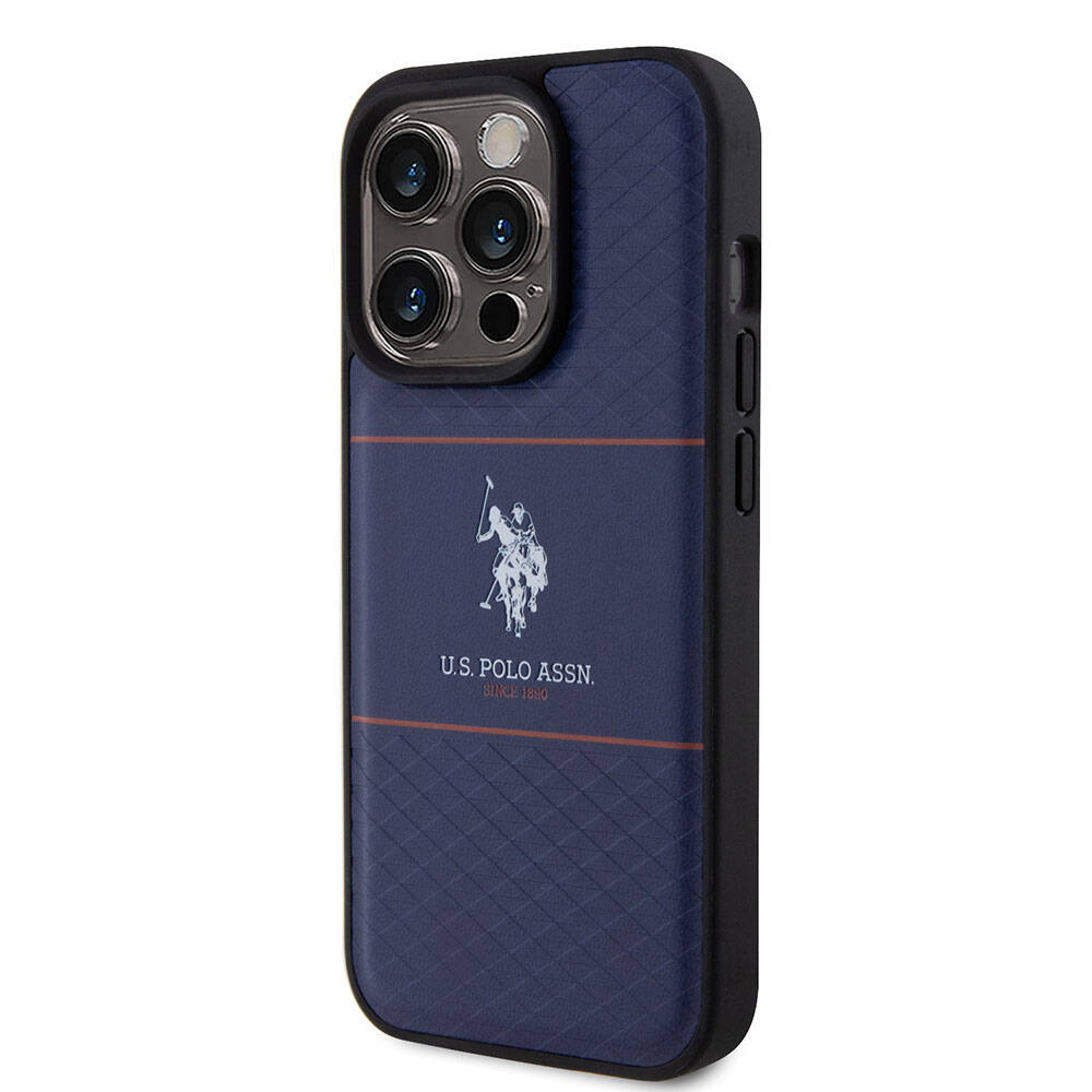 iPhone 15 Pro Kılıf U.S. Polo Assn. Orjinal Lisanslı Deri Şeritli Logo Dizayn Kılıf Lacivert