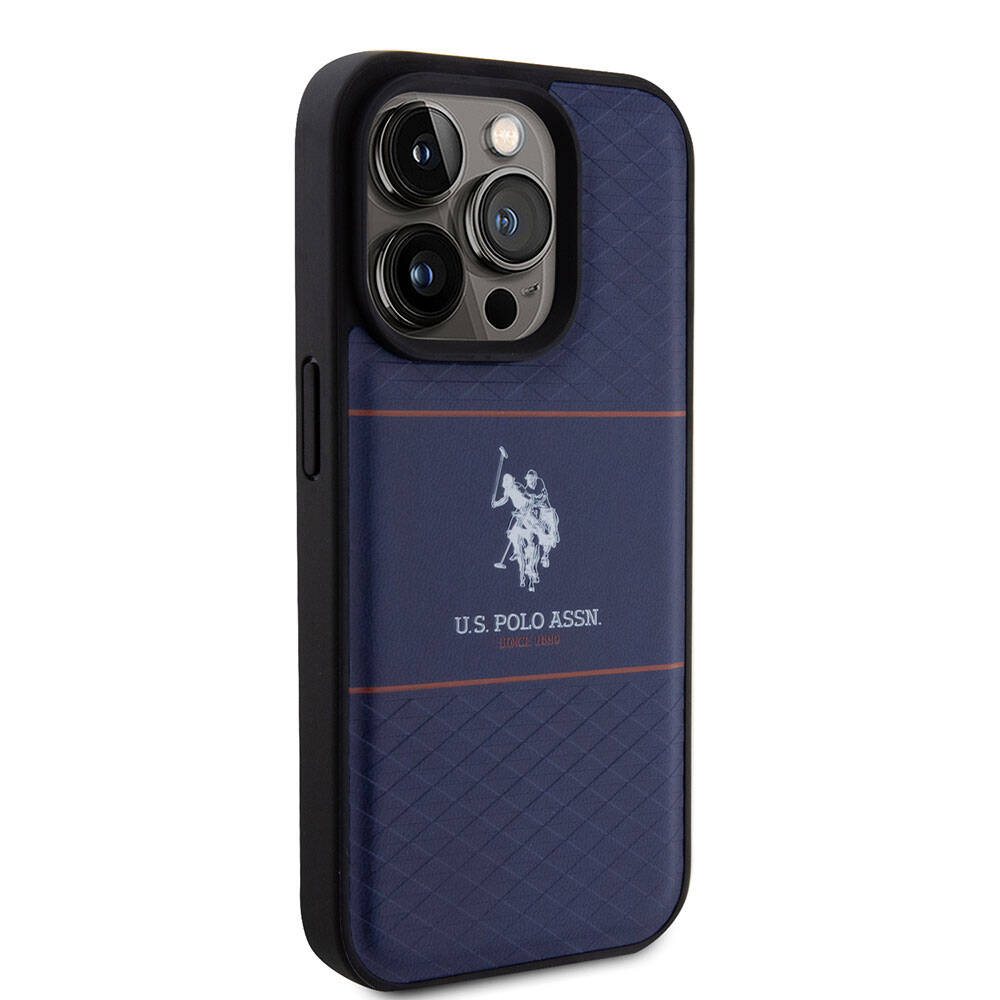 iPhone 15 Pro Kılıf U.S. Polo Assn. Orjinal Lisanslı Deri Şeritli Logo Dizayn Kılıf Lacivert