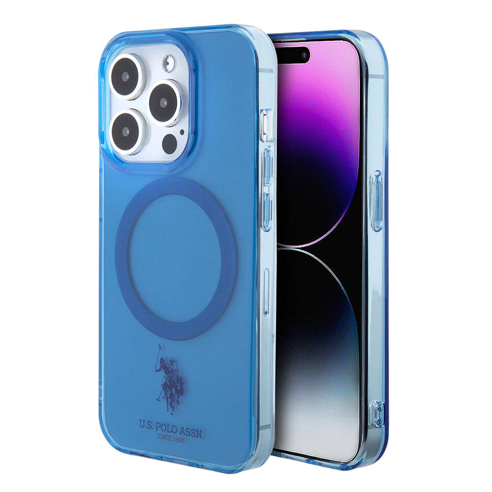 iPhone 15 Pro Kılıf U.S. Polo Assn. Orjinal Lisanslı Magsafe Şarj Özellikli Transparan Tasarım Kılıf Mavi