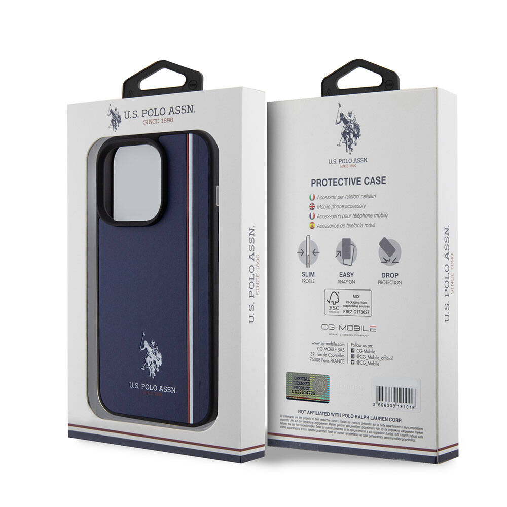 iPhone 15 Pro Kılıf U.S. Polo Assn. Orjinal Lisanslı Üç Renk Şerit Tasarımlı Baskı Logolu Kılıf Siyah