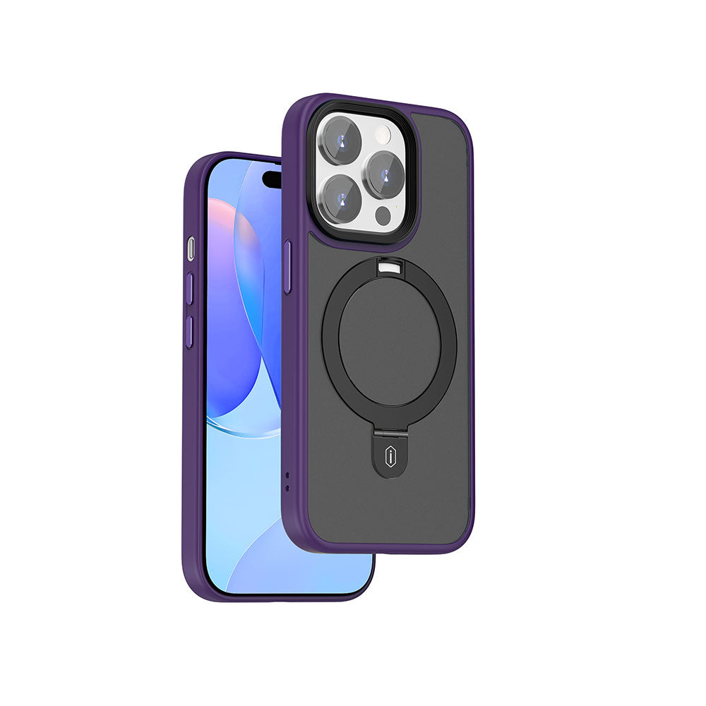 iPhone 15 Pro Max Kılıf Wiwu ZMM-010 Magsafe Şarj Özellikli Mat Arka Yüzey Standlı Kılıf Mor