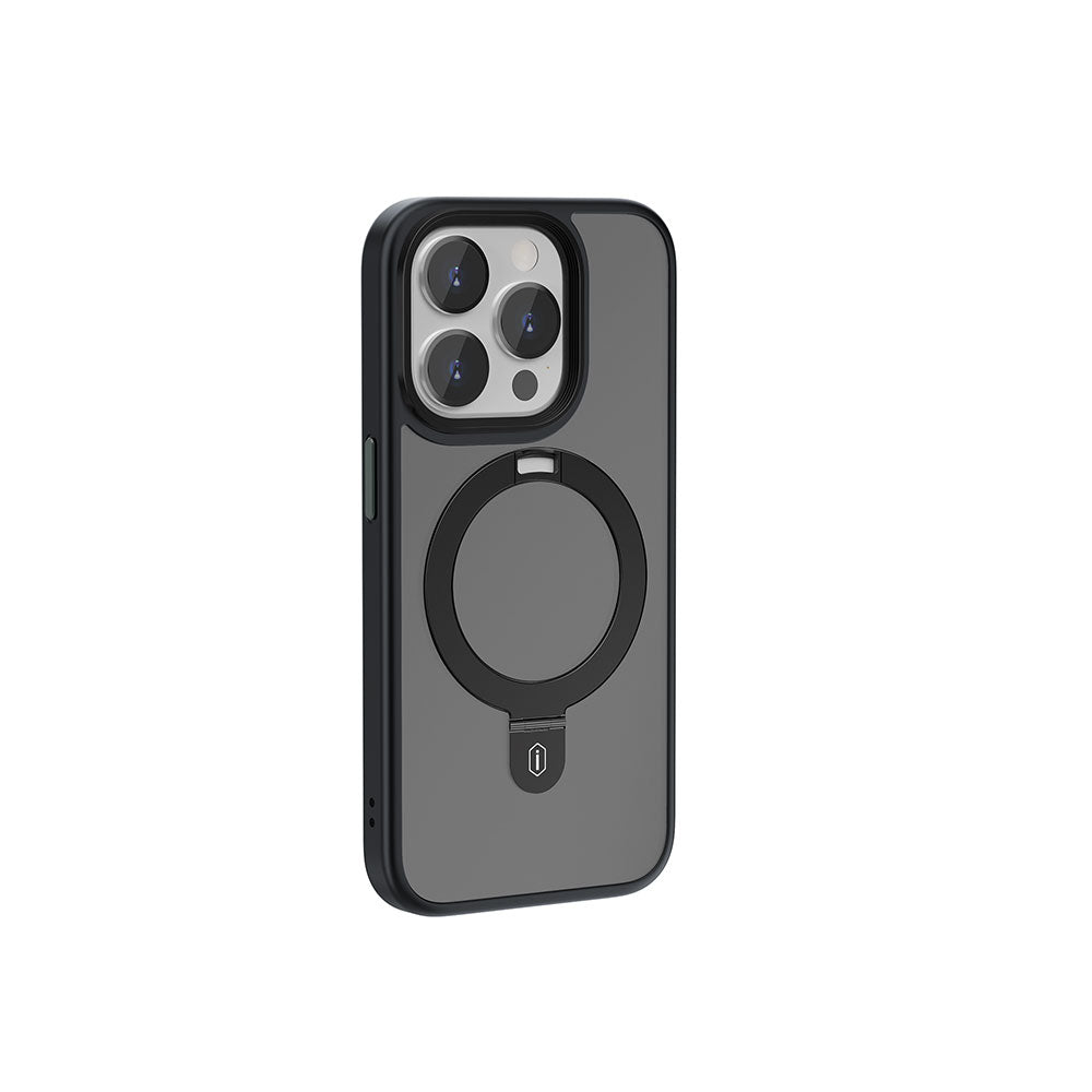 iPhone 15 Pro Max Kılıf Wiwu ZMM-010 Magsafe Şarj Özellikli Mat Arka Yüzey Standlı Kılıf Siyah