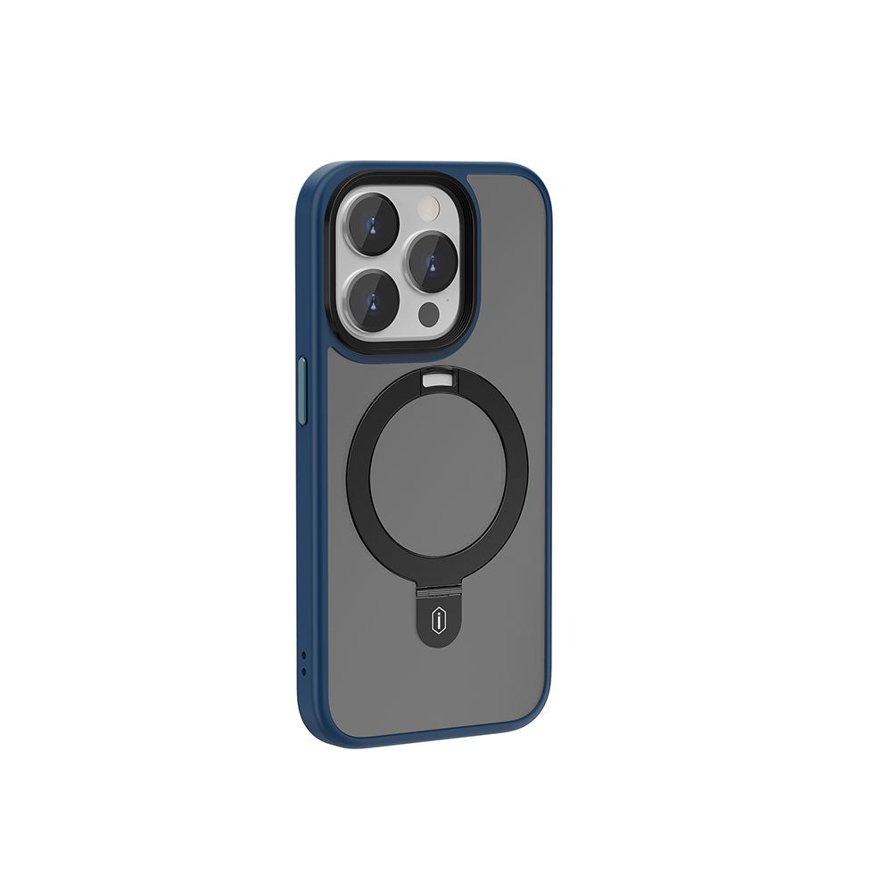 iPhone 15 Pro Max Kılıf Wiwu ZMM-010 Magsafe Şarj Özellikli Mat Arka Yüzey Standlı Kılıf Mavi