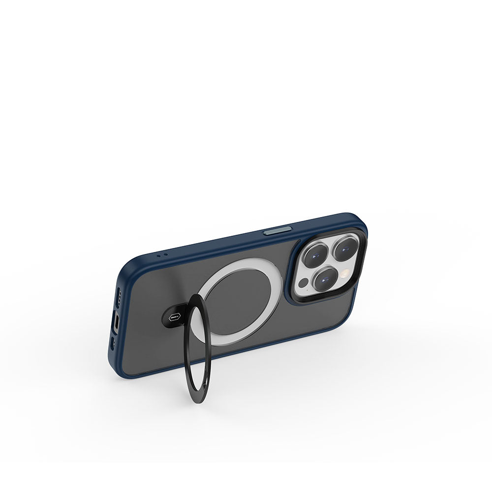 iPhone 15 Pro Kılıf Wiwu ZMM-010 Magsafe Şarj Özellikli Mat Arka Yüzey Standlı Kılıf Mor