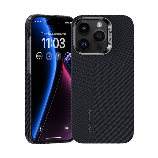 iPhone 15 Pro Magsafe Şarj Özellikli Karbon Fiber Benks Montage ArmorAir Kevlar Kılıf Siyah