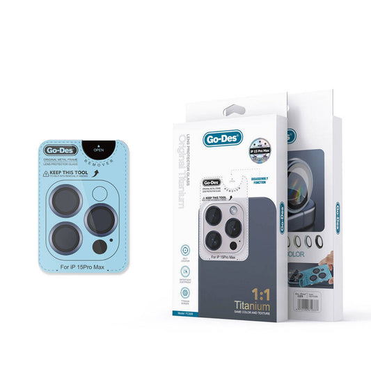 iPhone 15 Pro Max Go Des Titanium Premium Temperli Kamera Lens Koruyucu Titanyum