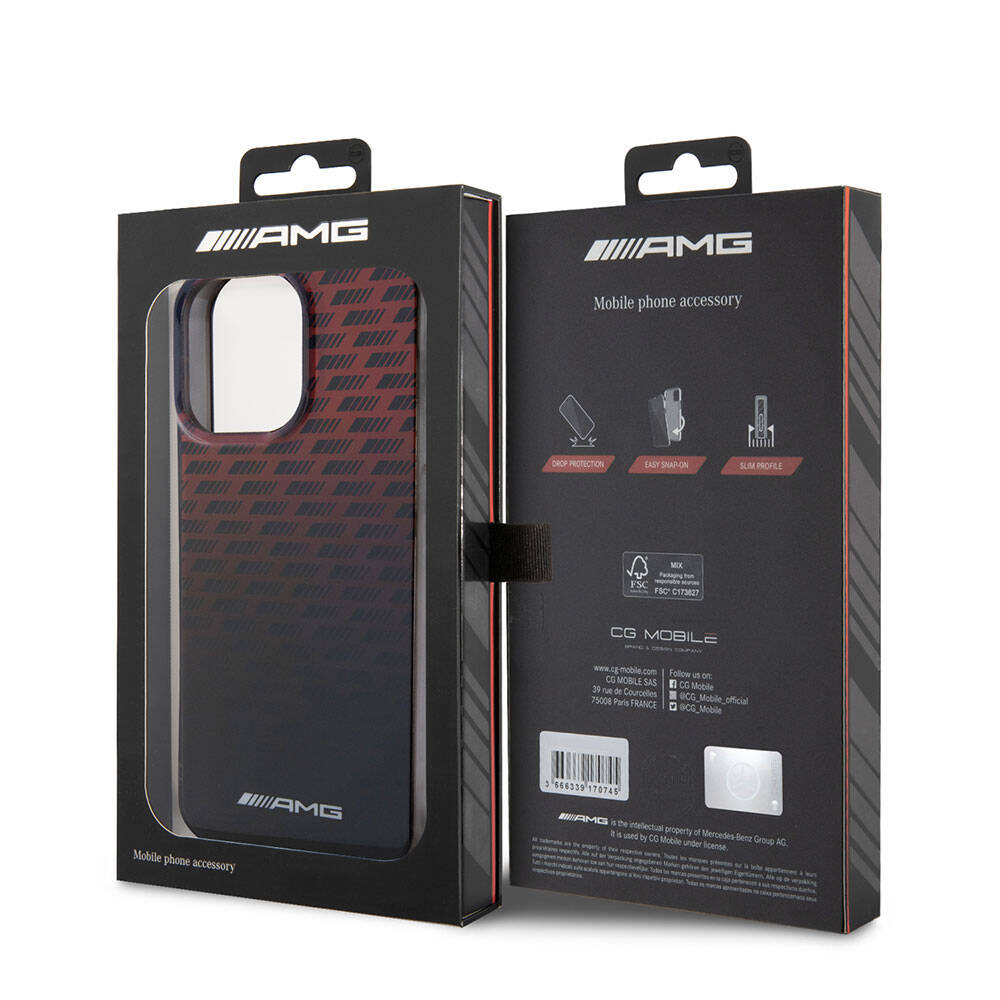 iPhone 15 Pro Max Kılıf AMG Orjinal Lisanslı Çift Katmanlı Küçük Logolu Dörtgen Şerit Desenli Kılıf Siyah