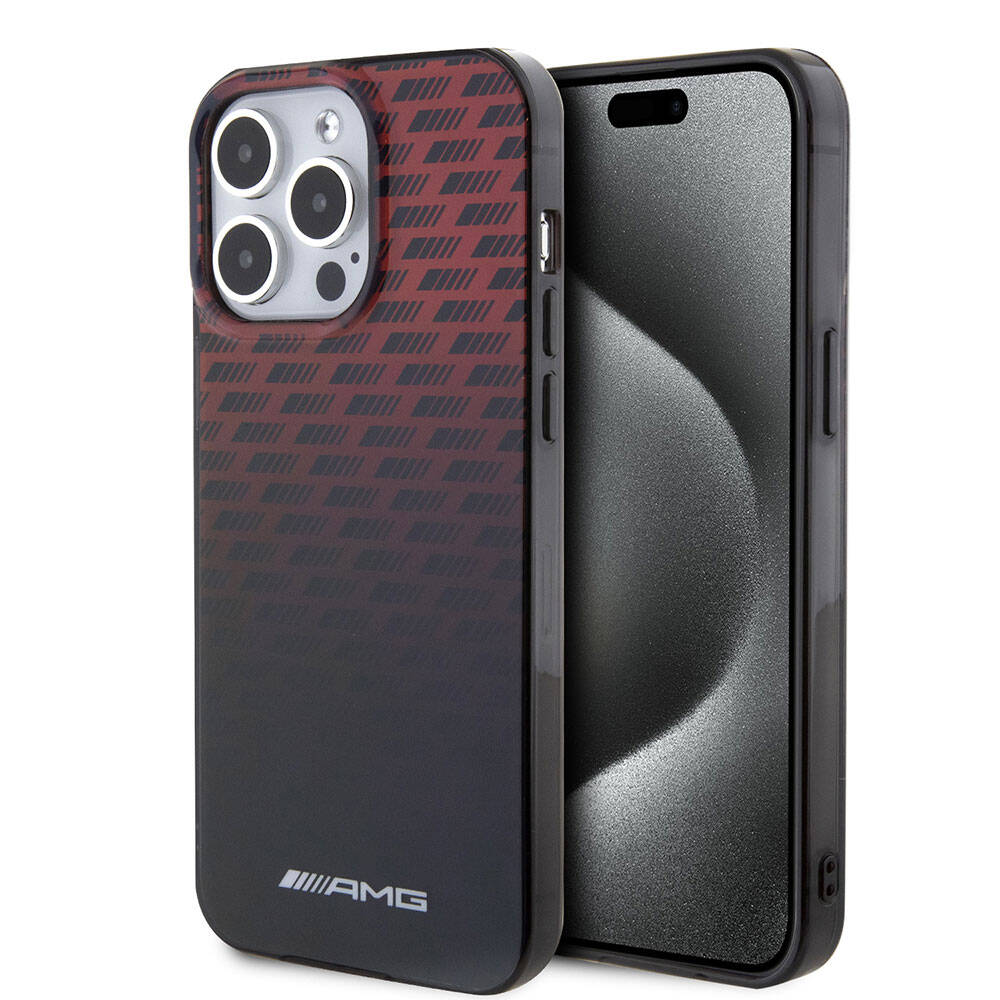 iPhone 15 Pro Max Kılıf AMG Orjinal Lisanslı Çift Katmanlı Küçük Logolu Dörtgen Şerit Desenli Kılıf Siyah
