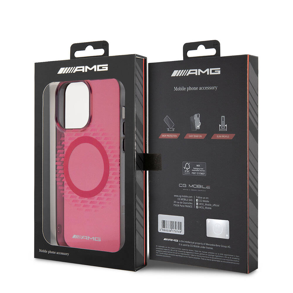 iPhone 15 Pro Max Kılıf AMG Orjinal Lisanslı Magsafe Şarj Özellikli Eşkenar Dörtgen Desenli Transparan Kılıf Kırmızı