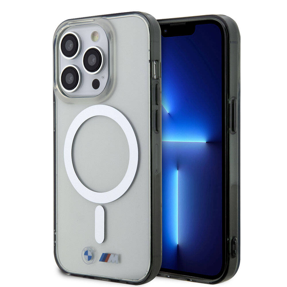 iPhone 15 Pro Max Kılıf BMW Magsafe Şarj Özellikli Transparan Silver Ring Orjinal Lisanslı Kılıf Renksiz