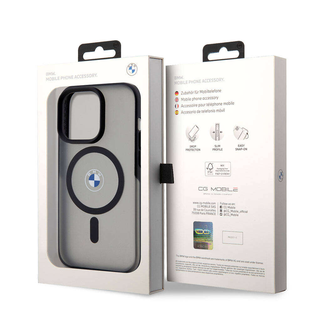 iPhone 15 Pro Max Kılıf BMW Orjinal Lisanslı Magsafe Şarj Özellikli IML Baskı Logolu Buzlu Mat Kılıf Mavi