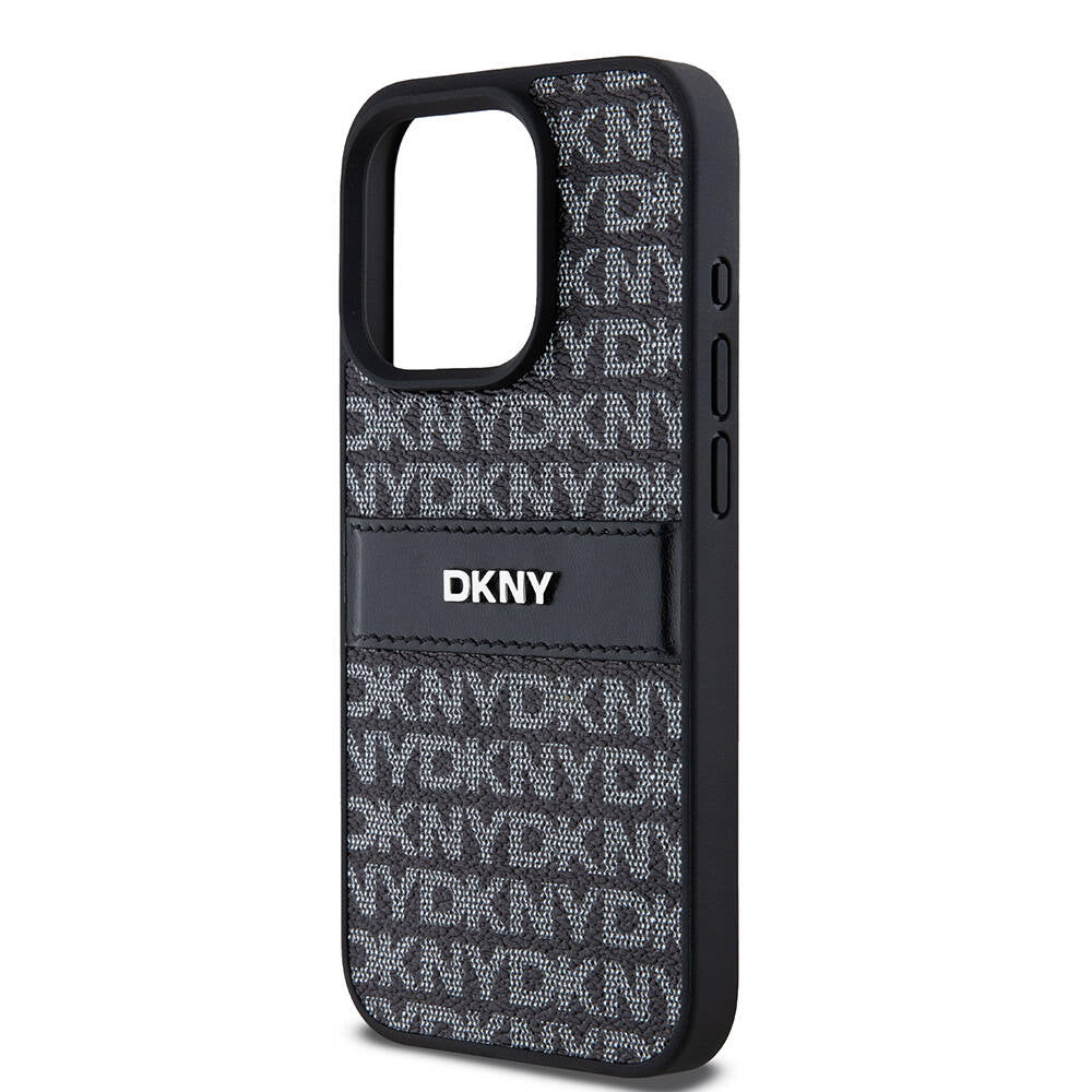 iPhone 15 Pro Max Kılıf DKNY Orjinal Lisanslı 3D Yazılı Repeat Texture Pattern Kılıf Siyah