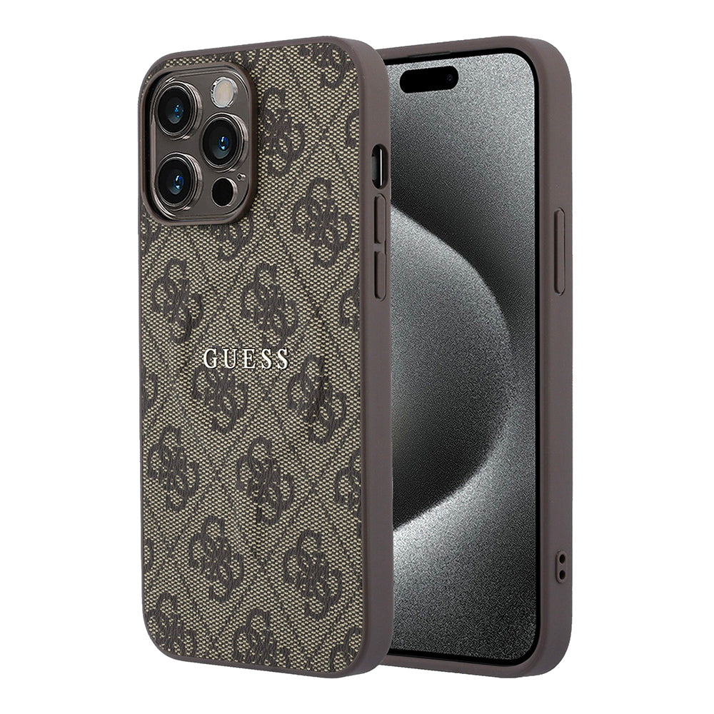 Apple iPhone 15 Pro Max Kılıf Guess Orjinal Lisanslı M-safe Kabartmalı 4G Desenli Yazı Logolu Kapak