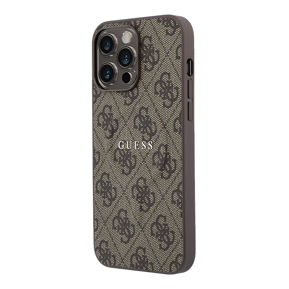 Apple iPhone 15 Pro Max Kılıf Guess Orjinal Lisanslı M-safe Kabartmalı 4G Desenli Yazı Logolu Kapak