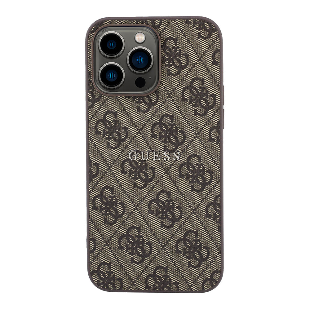 Apple iPhone 15 Pro Max Kılıf Guess Orjinal Lisanslı M-safe Kabartmalı 4G Desenli Yazı Logolu Kapak