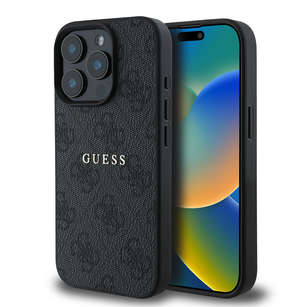 Apple iPhone 15 Pro Max Kılıf Guess Orjinal Lisanslı M-safe Şarj Özellikli 4G Desen Yazı Logolu Kapak